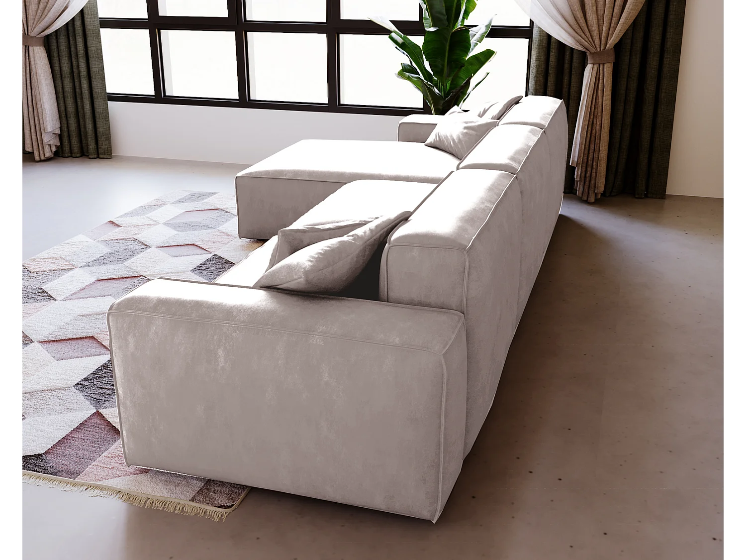 Emporius Figo Gauche Canapé d'angle en Velours, Design, Modern - Canapé d'angle 265x180 cm Gris clair (Whisper 16)