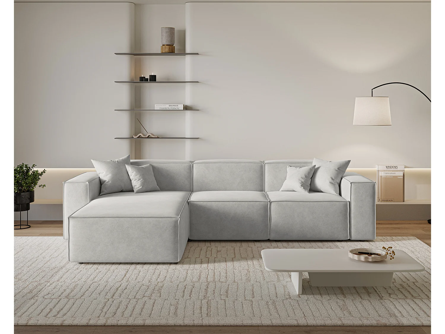 Canapé d'angle Figo, 265x180 cm, design moderne, gauche, gris clair