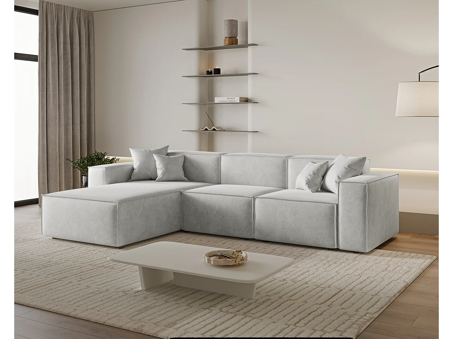 Canapé d'angle Figo, 265x180 cm, design moderne, gauche, gris clair