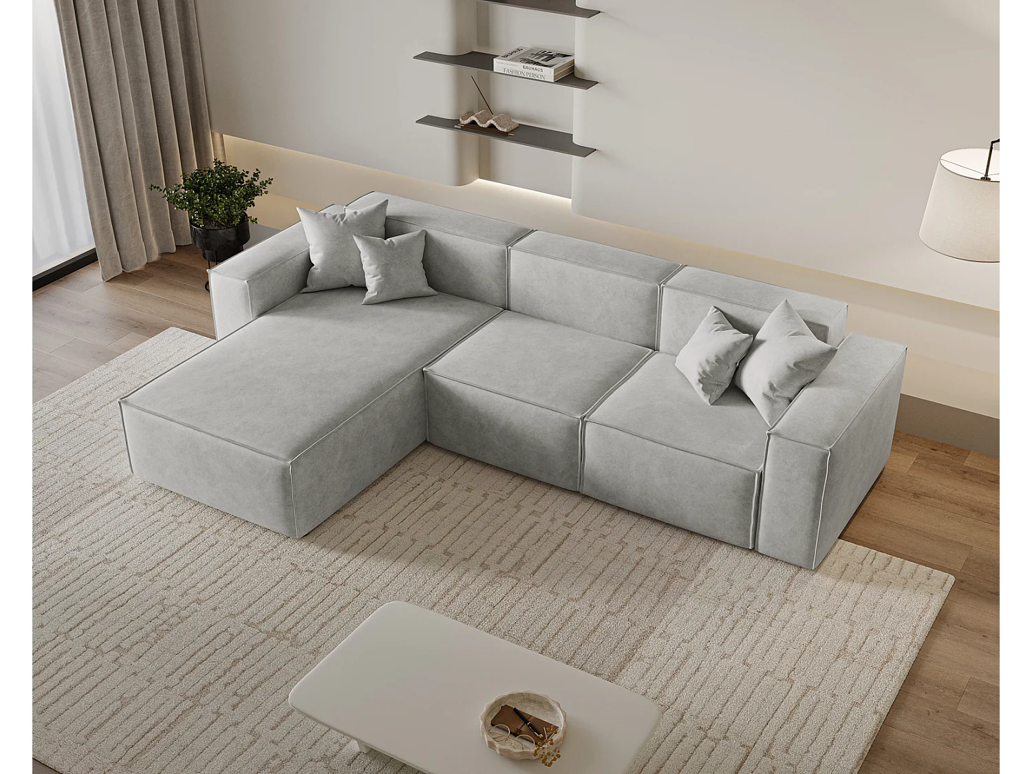 Canapé d'angle Figo, 265x180 cm, design moderne, gauche, gris clair