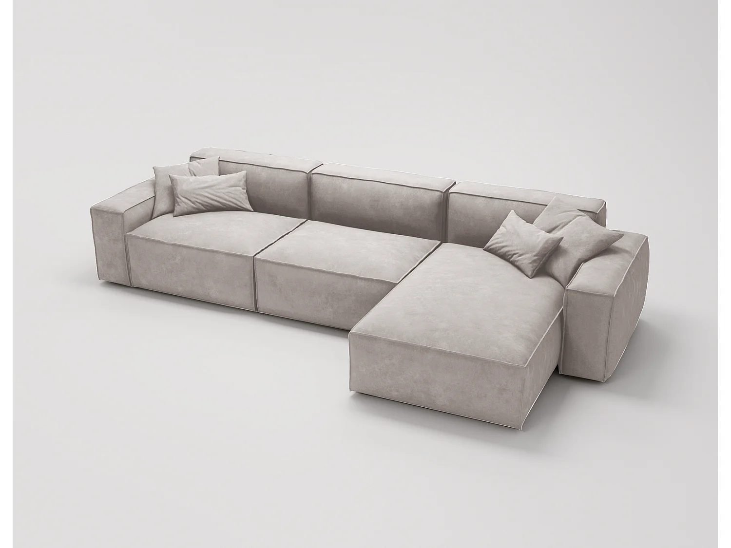 Emporius Figo Droit Canapé d'angle en Velours, Design, Modern - Canapé d'angle 265x180 cm Gris clair (Whisper 16)