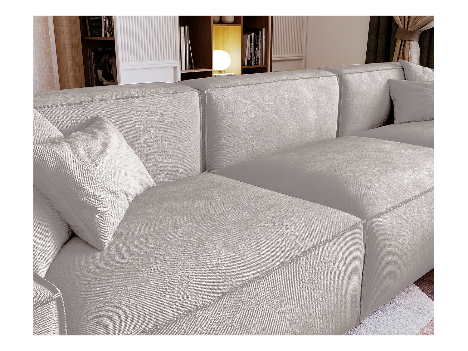 Emporius Figo Droit Canapé d'angle en Velours, Design, Modern - Canapé d'angle 265x180 cm Gris clair (Whisper 16)