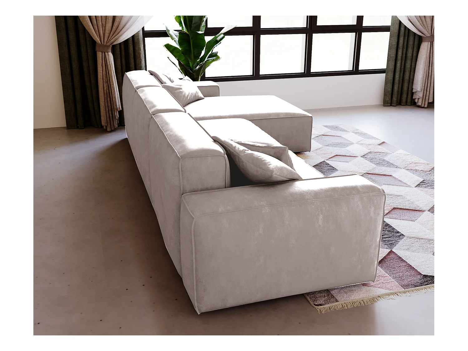 Emporius Figo Droit Canapé d'angle en Velours, Design, Modern - Canapé d'angle 265x180 cm Gris clair (Whisper 16)