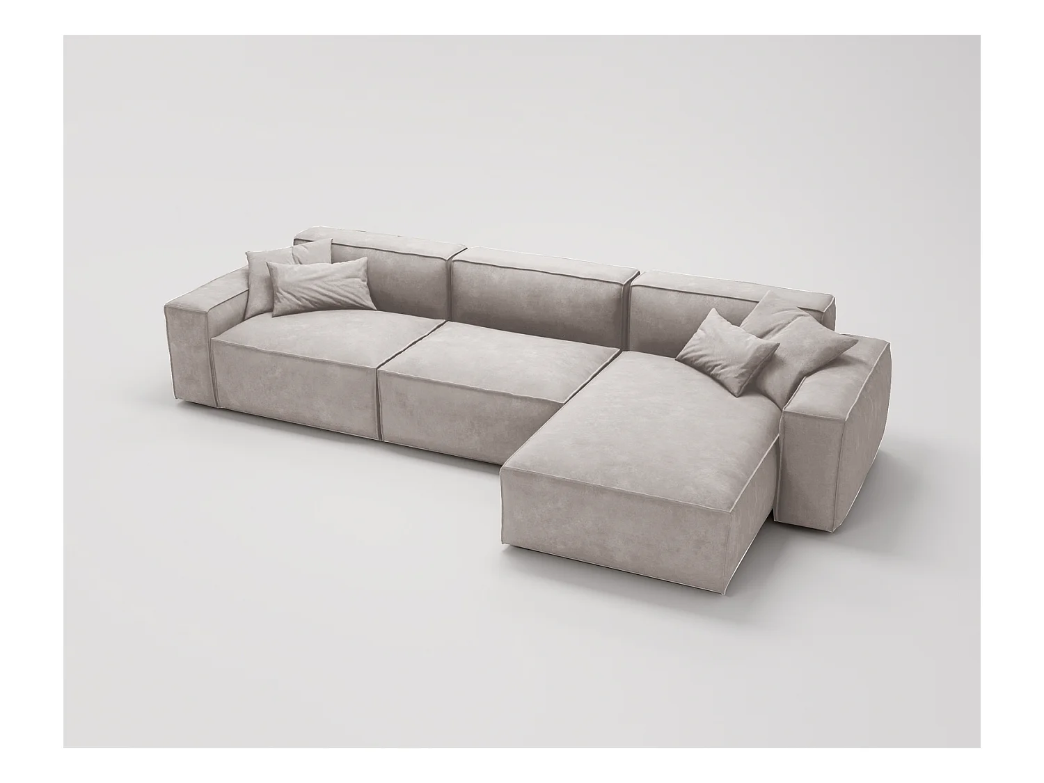 Emporius Figo Droit Canapé d'angle en Velours, Design, Modern - Canapé d'angle 265x180 cm Gris clair (Whisper 16)