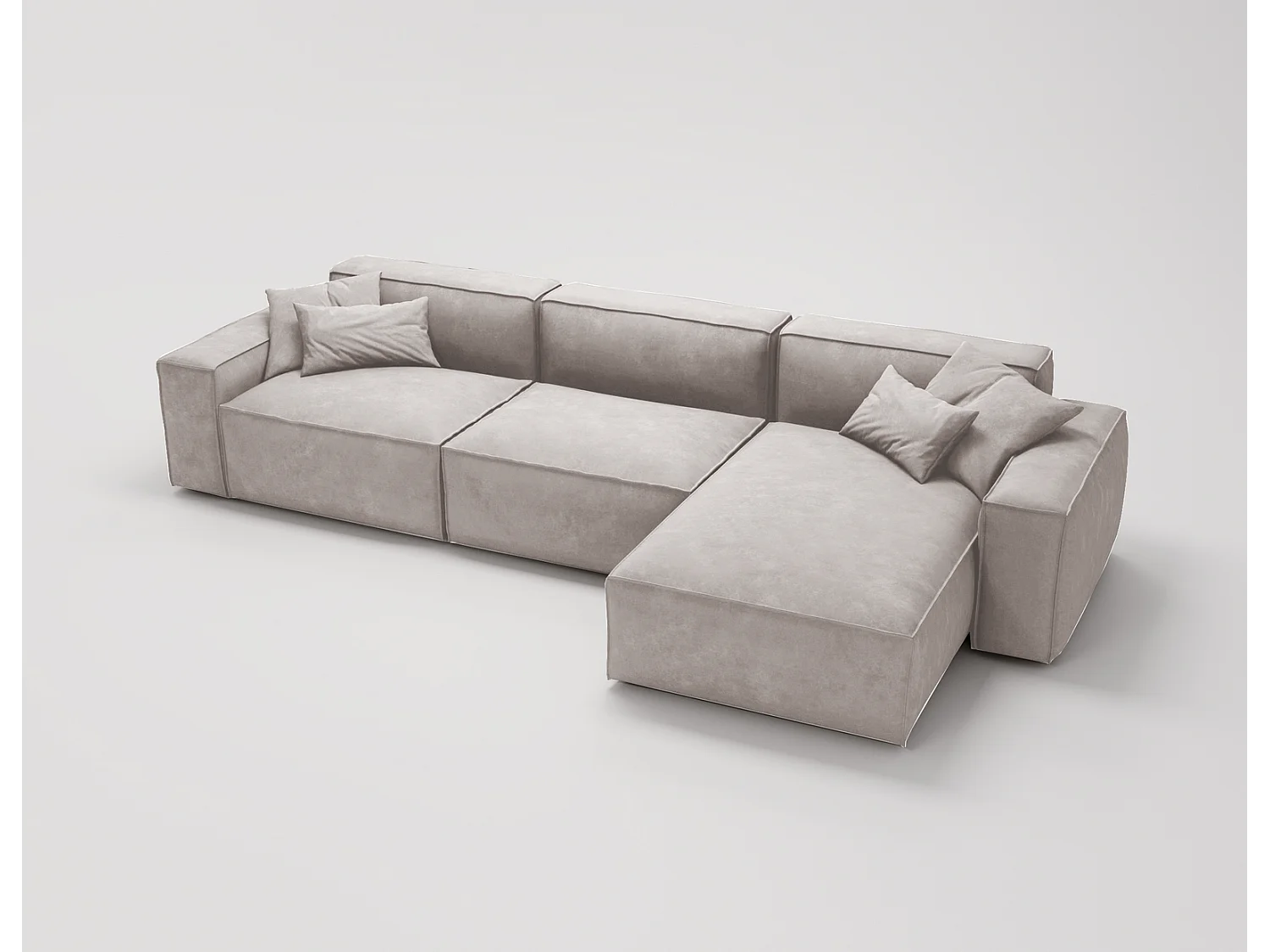 Emporius Figo Droit Canapé d'angle en Velours, Design, Modern - Canapé d'angle 265x180 cm Gris clair (Whisper 16)