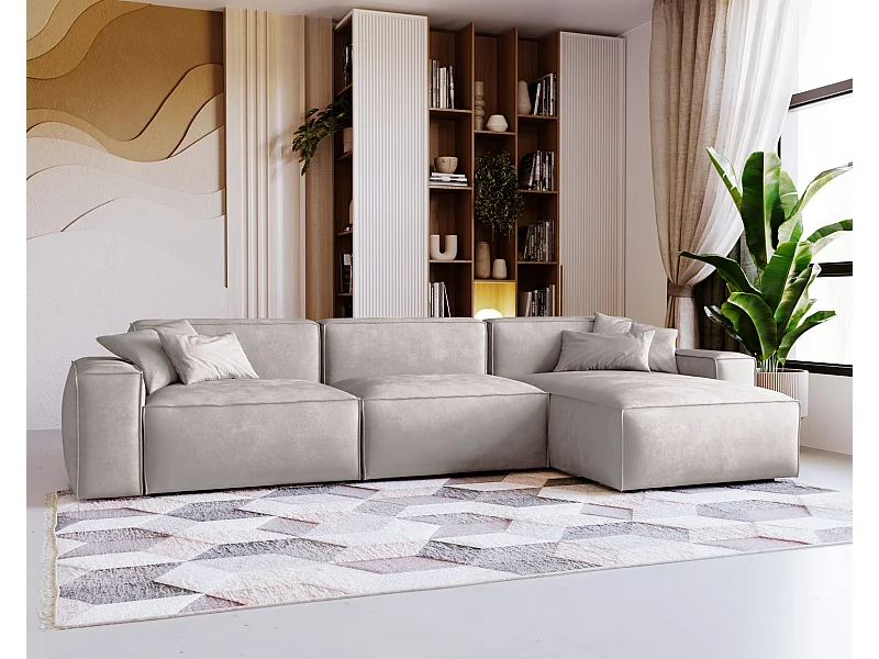 Emporius Figo Droit Canapé d'angle en Velours, Design, Modern - Canapé d'angle 265x180 cm Gris clair (Whisper 16)