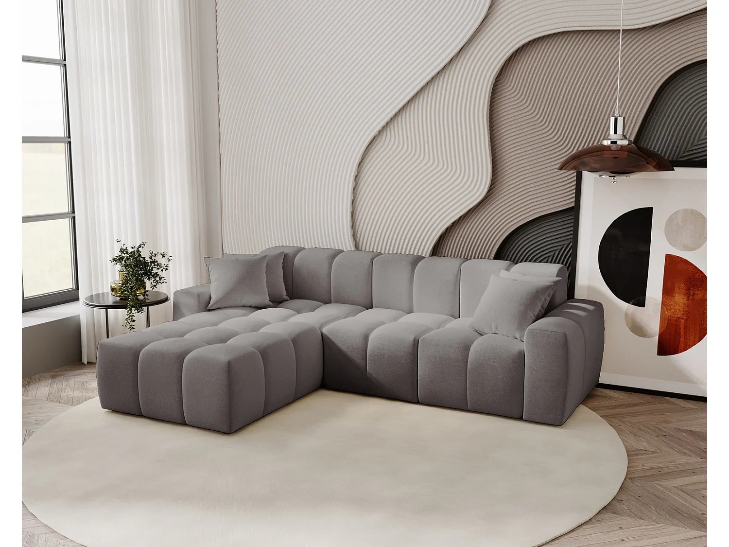 Emporius Napoli Gauche Canapé d'angle, Canapé  4 Places, Canapé d'angle 265x180 cm Gris (Komodo 21)