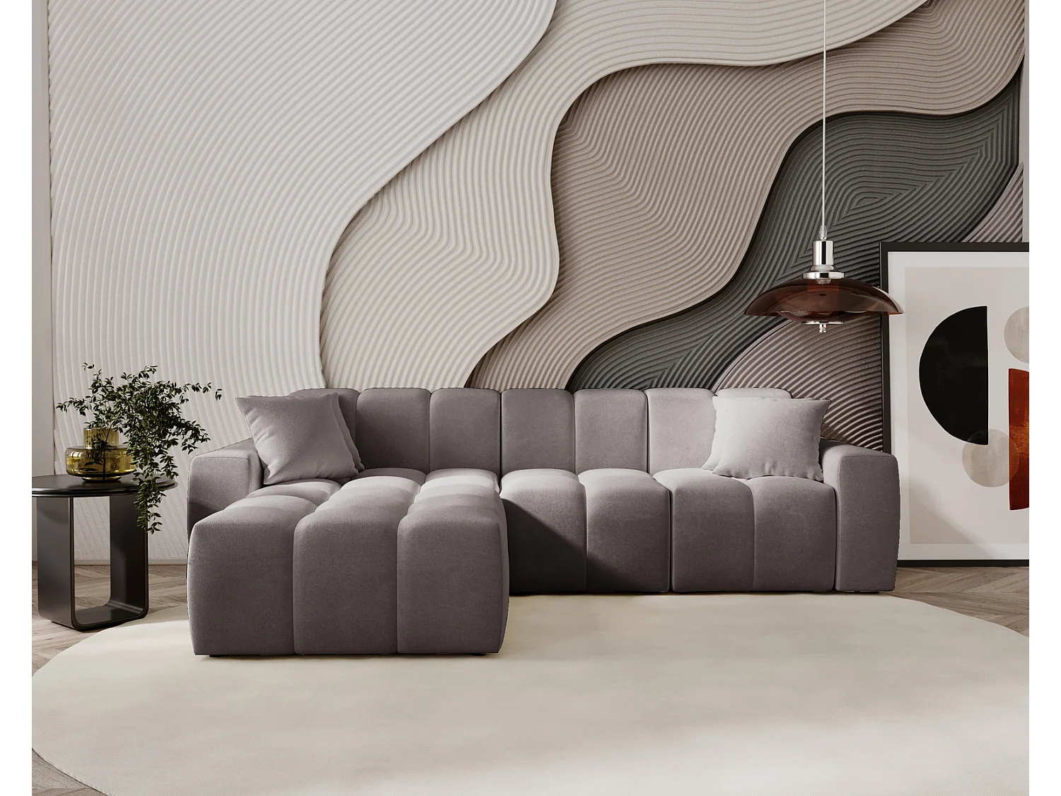 Emporius Napoli Gauche Canapé d'angle, Canapé  4 Places, Canapé d'angle 265x180 cm Gris (Komodo 21)