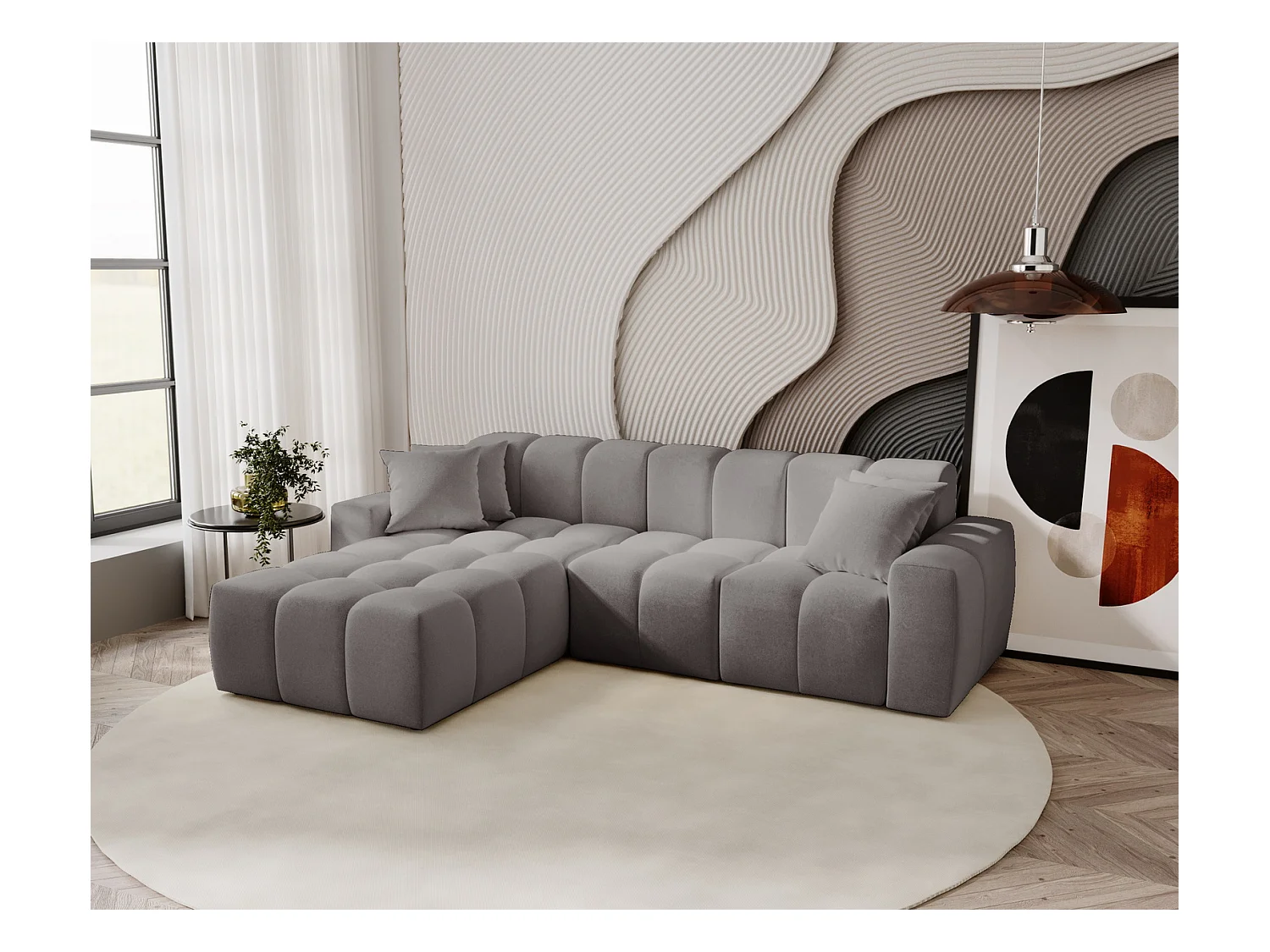 Emporius Napoli Gauche Canapé d'angle, Canapé  4 Places, Canapé d'angle 265x180 cm Gris (Komodo 21)