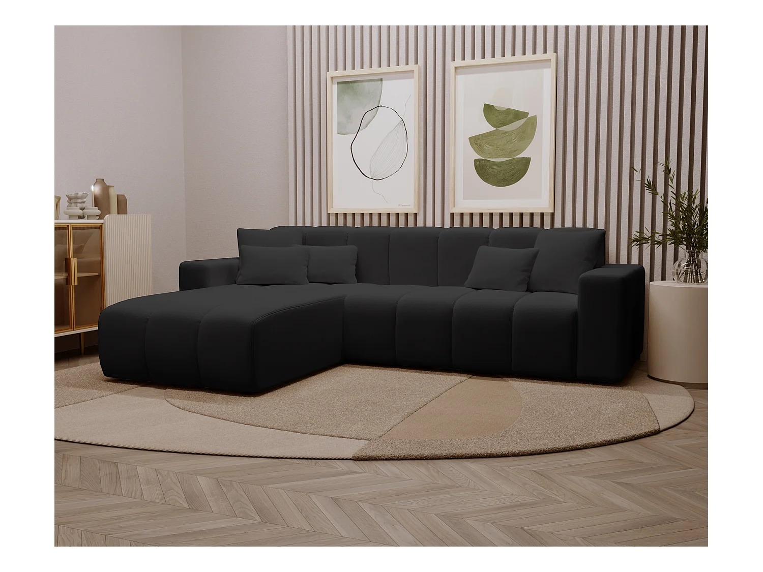 Emporius Miral Gauche Canapé d'angle 265 cm - Sofa, Canapé  4 Places,  Canapé d'angle Noir (Komodo 23)