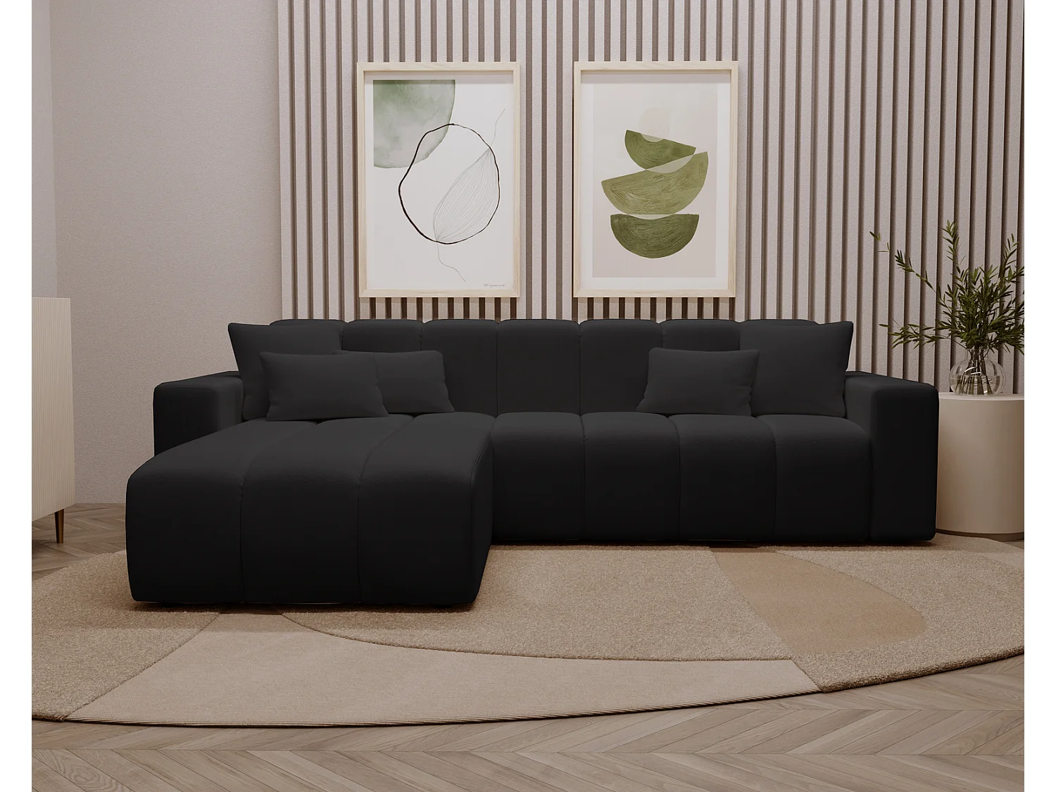 Emporius Miral narożnik w kształcie L - sofa do salonu bez funkcji spania i bez pojemnika - nowoczesny styl, lewostronny, tkanina aksamitna, czarny (Komodo 23)