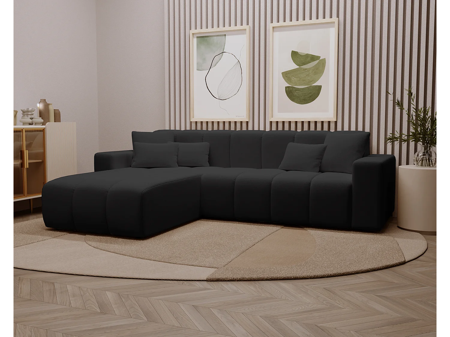 Emporius Miral narożnik w kształcie L - sofa do salonu bez funkcji spania i bez pojemnika - nowoczesny styl, lewostronny, tkanina aksamitna, czarny (Komodo 23)