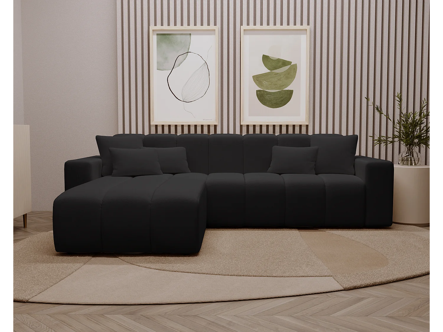 Emporius Miral narożnik w kształcie L - sofa do salonu bez funkcji spania i bez pojemnika - nowoczesny styl, lewostronny, tkanina aksamitna, czarny (Komodo 23)