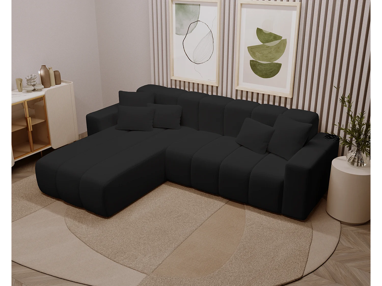 Emporius Miral narożnik w kształcie L - sofa do salonu bez funkcji spania i bez pojemnika - nowoczesny styl, lewostronny, tkanina aksamitna, czarny (Komodo 23)