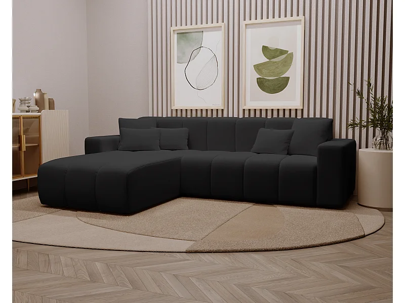 Emporius Miral Gauche Canapé d'angle 265 cm - Sofa, Canapé  4 Places,  Canapé d'angle Noir (Komodo 23)