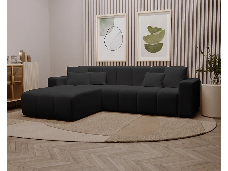 Emporius Miral narożnik w kształcie L - sofa do salonu bez funkcji spania i bez pojemnika - nowoczesny styl, lewostronny, tkanina aksamitna, czarny (Komodo 23)