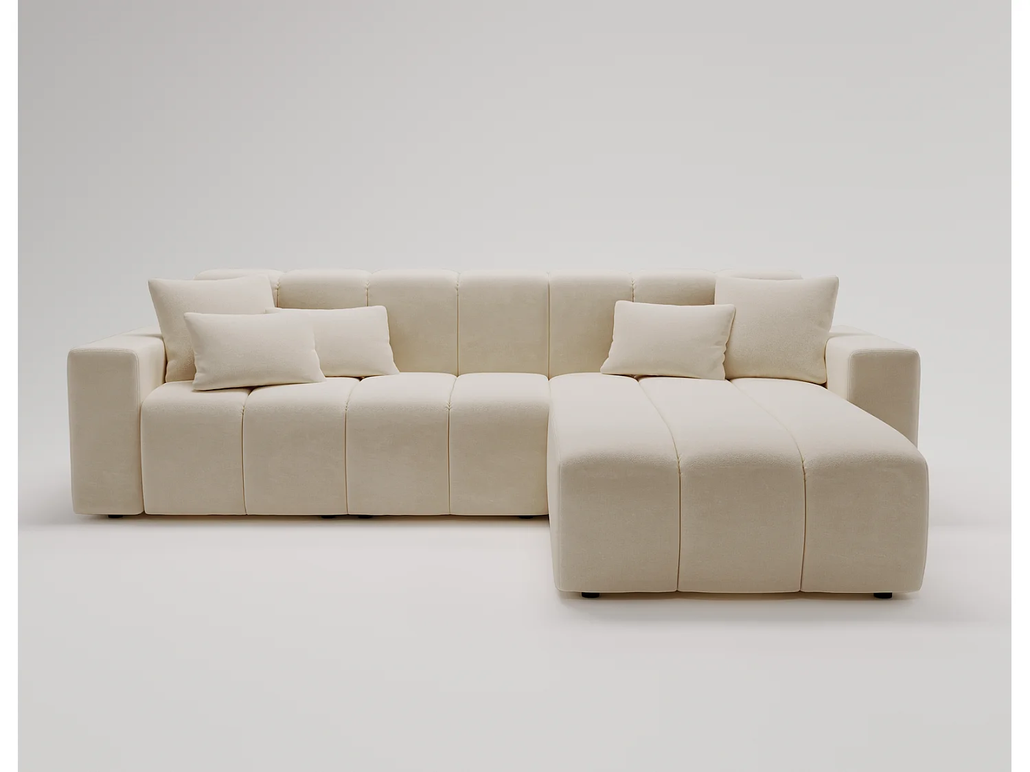 Emporius Miral narożnik w kształcie L - sofa do salonu bez funkcji spania i bez pojemnika - nowoczesny styl, prawostronny, tkanina aksamitna, beżowy (Komodo 11)