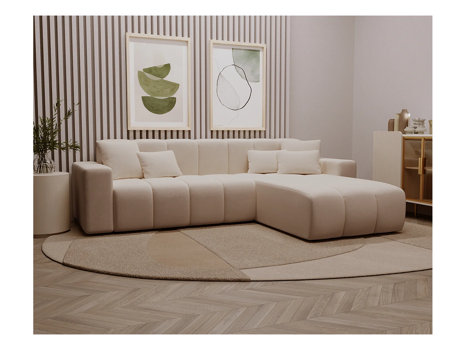 Emporius Miral Droit Canapé d'angle 265 cm - Sofa, Canapé  4 Places,  Canapé d'angle Beige (Komodo 11)
