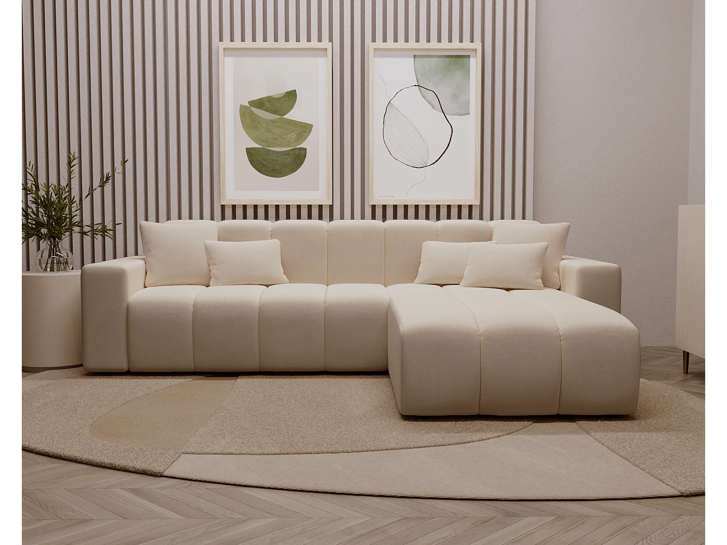 Emporius Miral Droit Canapé d'angle 265 cm - Sofa, Canapé  4 Places,  Canapé d'angle Beige (Komodo 11)