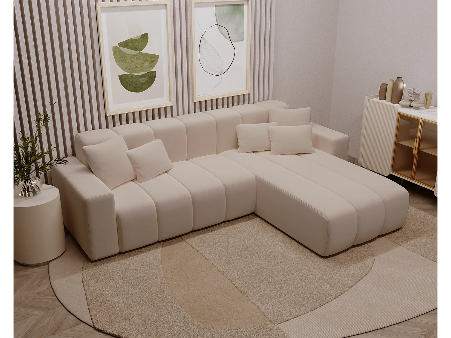 Emporius Miral Droit Canapé d'angle 265 cm - Sofa, Canapé  4 Places,  Canapé d'angle Beige (Komodo 11)