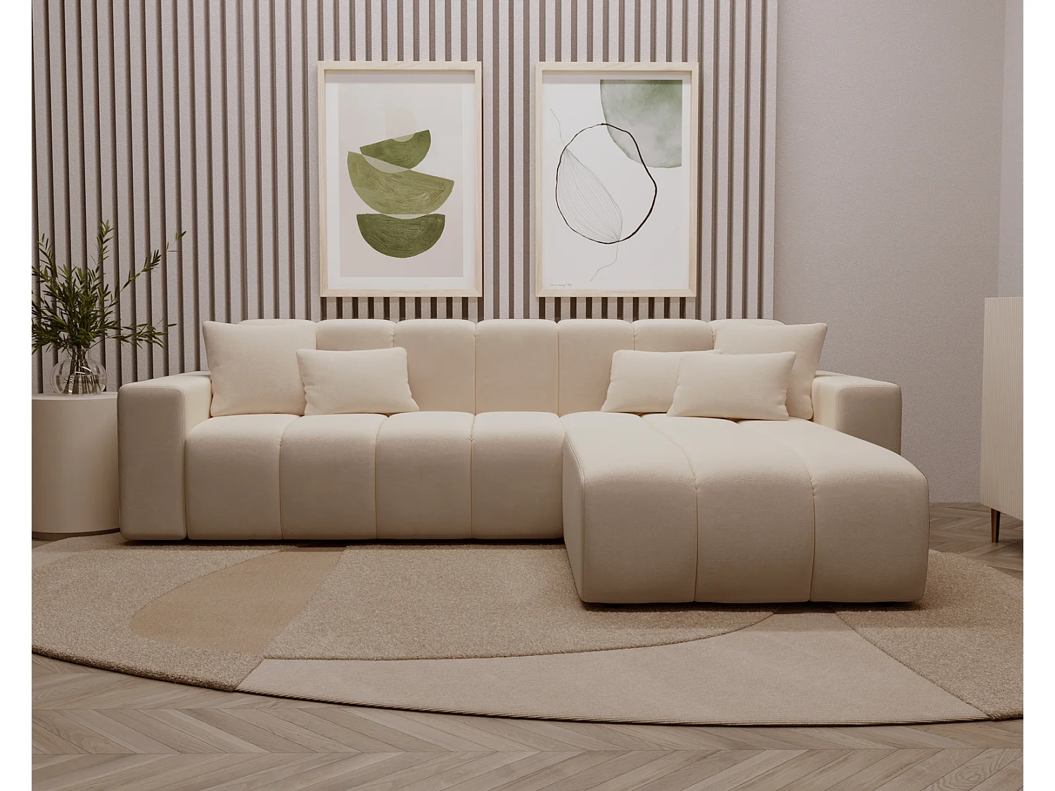 Canapé d'angle Miral, canapé 4 places 265 cm, droit, beige