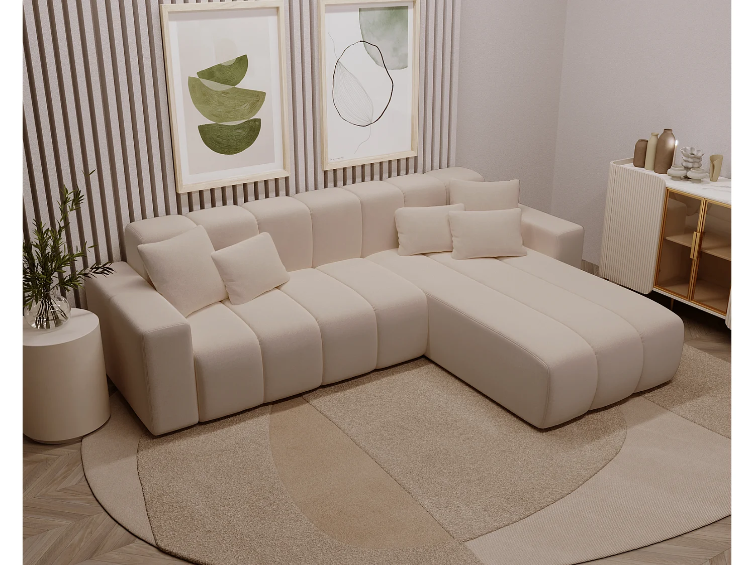 Canapé d'angle Miral, canapé 4 places 265 cm, droit, beige