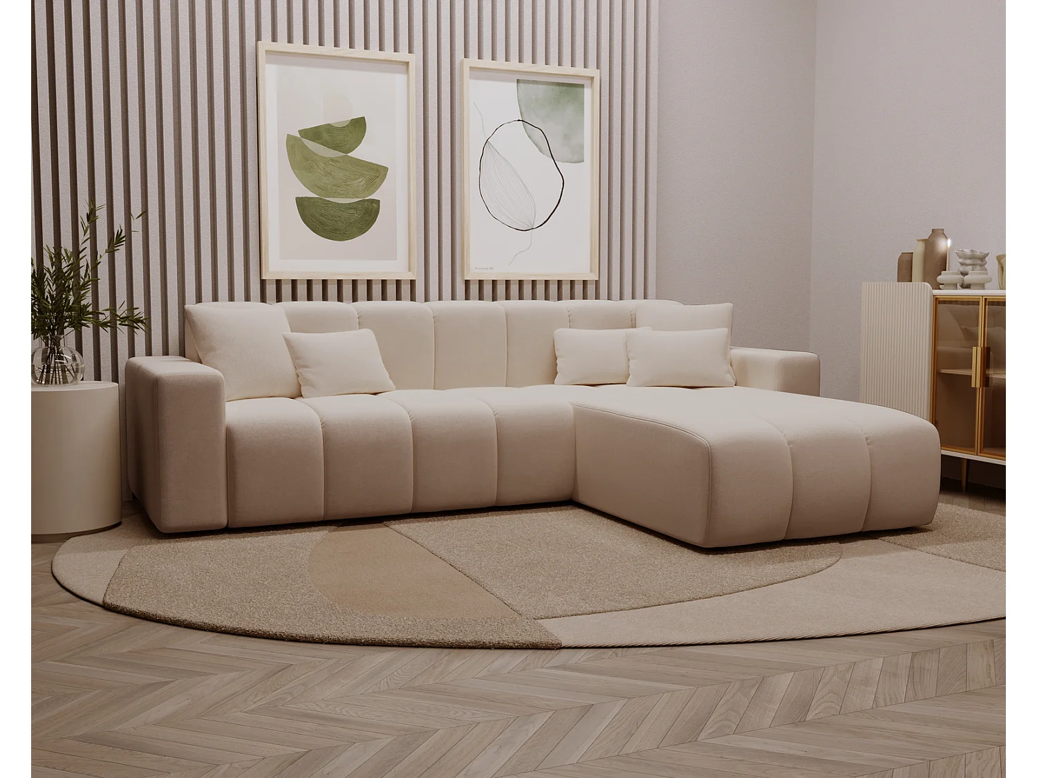 Canapé d'angle Miral, canapé 4 places 265 cm, droit, beige