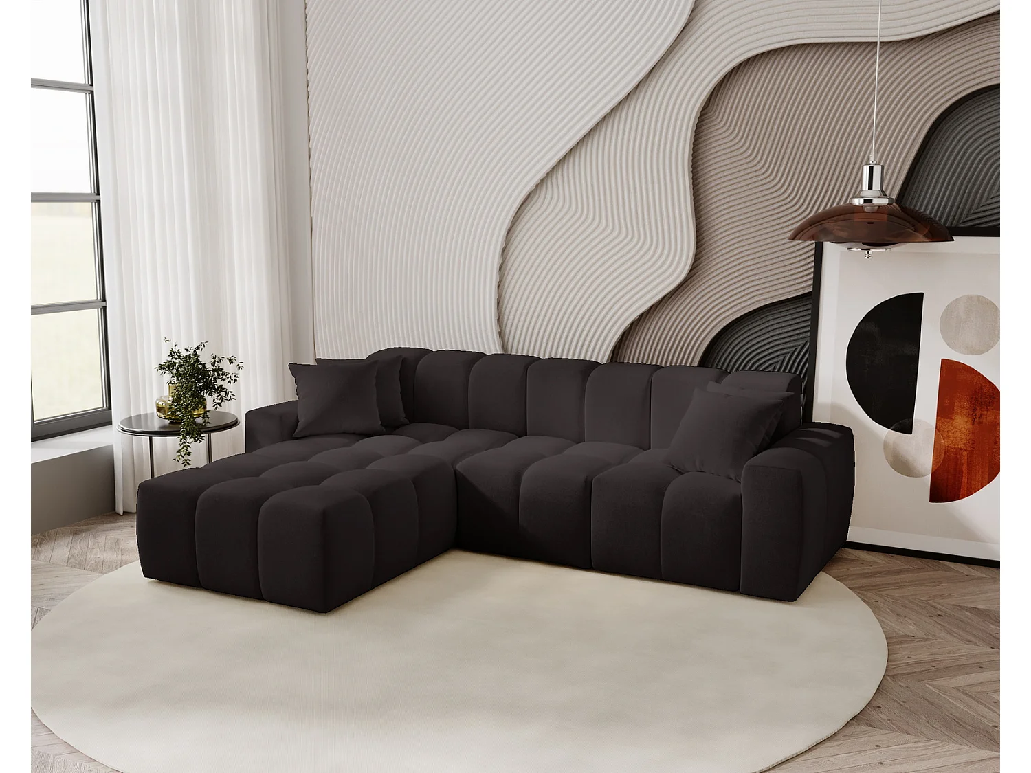 Emporius Napoli links Hoekbank 265x180 cm, sofa, woonkamerbank zwart (Komodo 23)