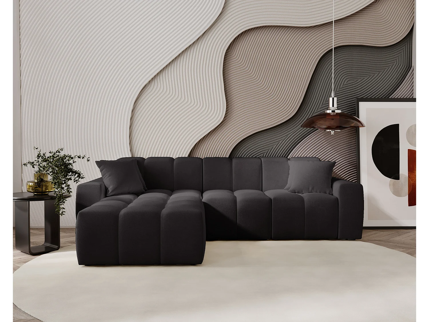 Emporius Napoli links Hoekbank 265x180 cm, sofa, woonkamerbank zwart (Komodo 23)