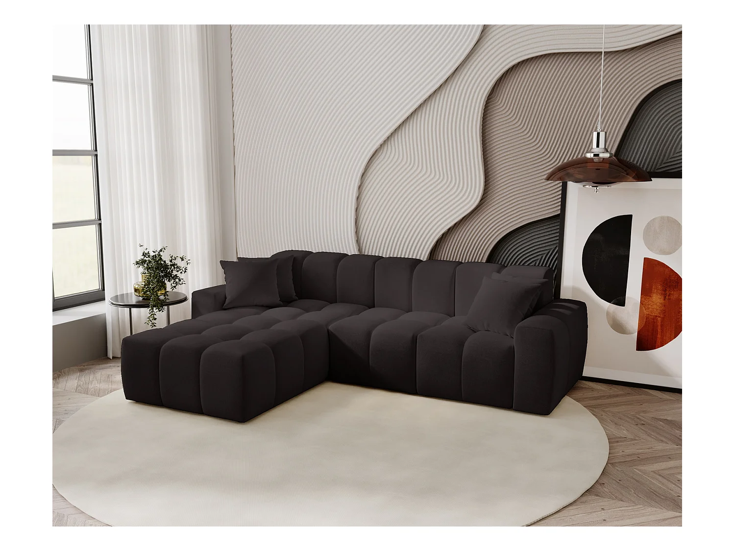 Emporius Napoli Gauche Canapé d'angle, Canapé  4 Places, Canapé d'angle 265x180 cm Noir (Komodo 23)