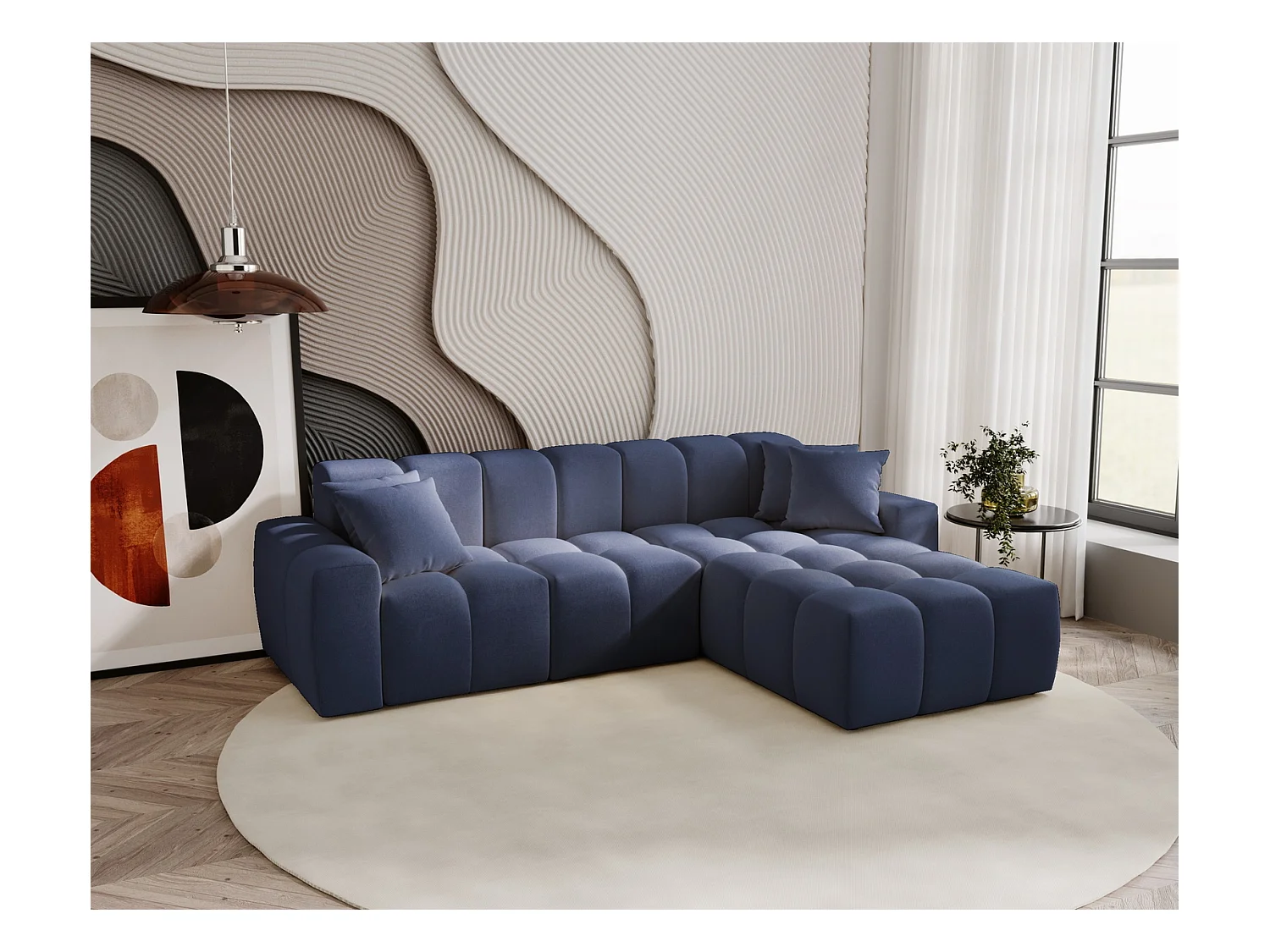 Emporius Napoli Droit Canapé d'angle, Canapé  4 Places, Canapé d'angle 265x180 cm Bleu (Komodo 50)