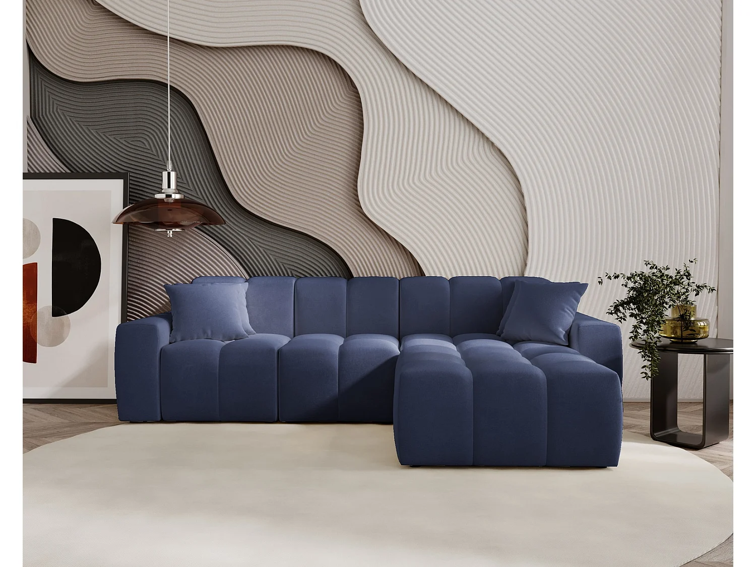 Emporius Napoli Droit Canapé d'angle, Canapé  4 Places, Canapé d'angle 265x180 cm Bleu (Komodo 50)