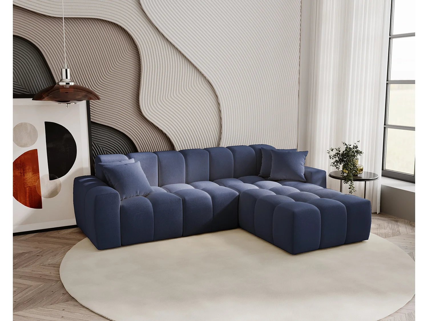 Hoekbank Napoli 265x180 cm, sofa, woonkamerbank, rechts, blauw