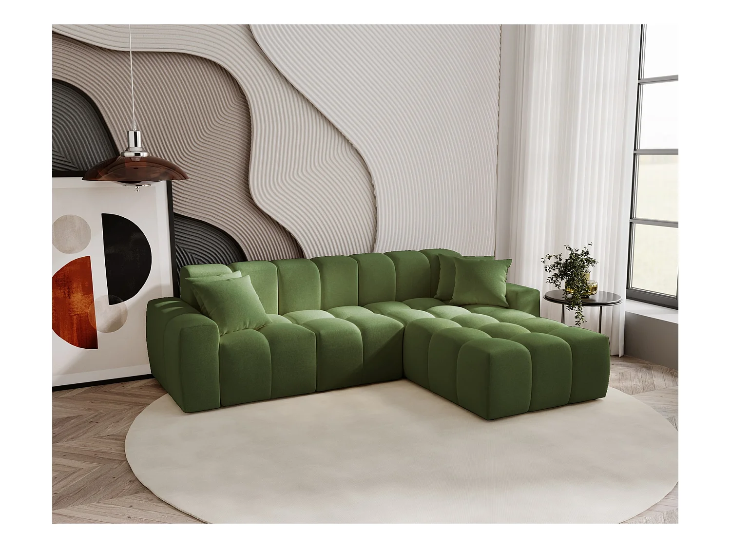 Emporius Napoli Droit Canapé d'angle, Canapé  4 Places, Canapé d'angle 265x180 cm Vert (Komodo 61)