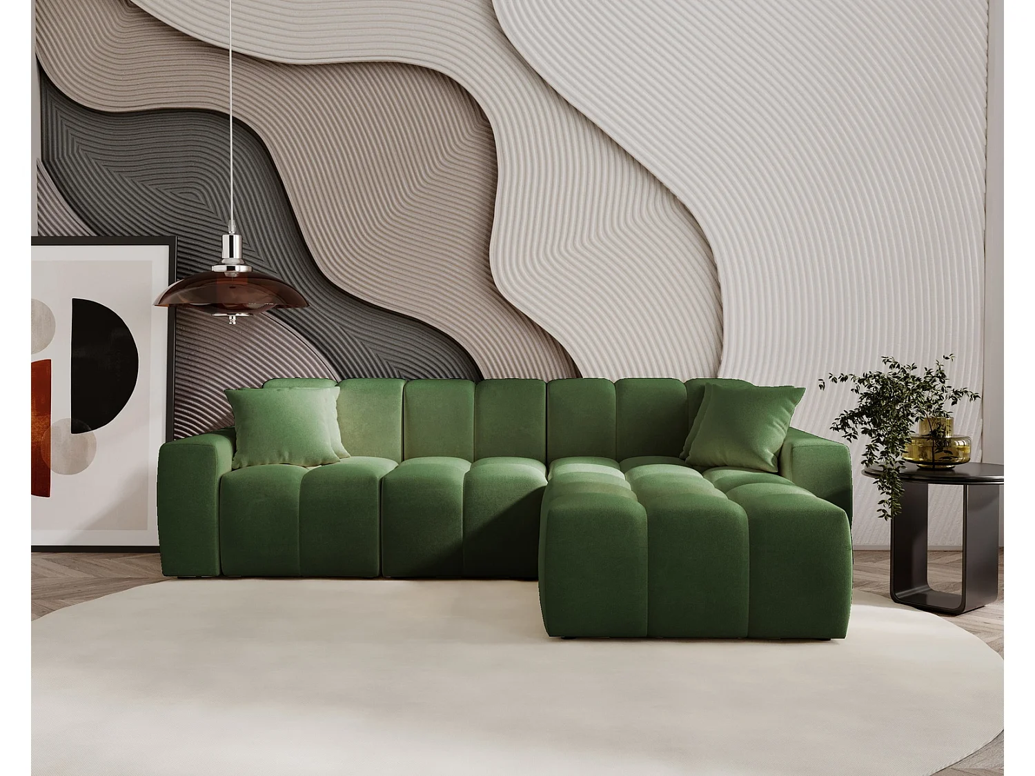 Emporius Napoli Droit Canapé d'angle, Canapé  4 Places, Canapé d'angle 265x180 cm Vert (Komodo 61)