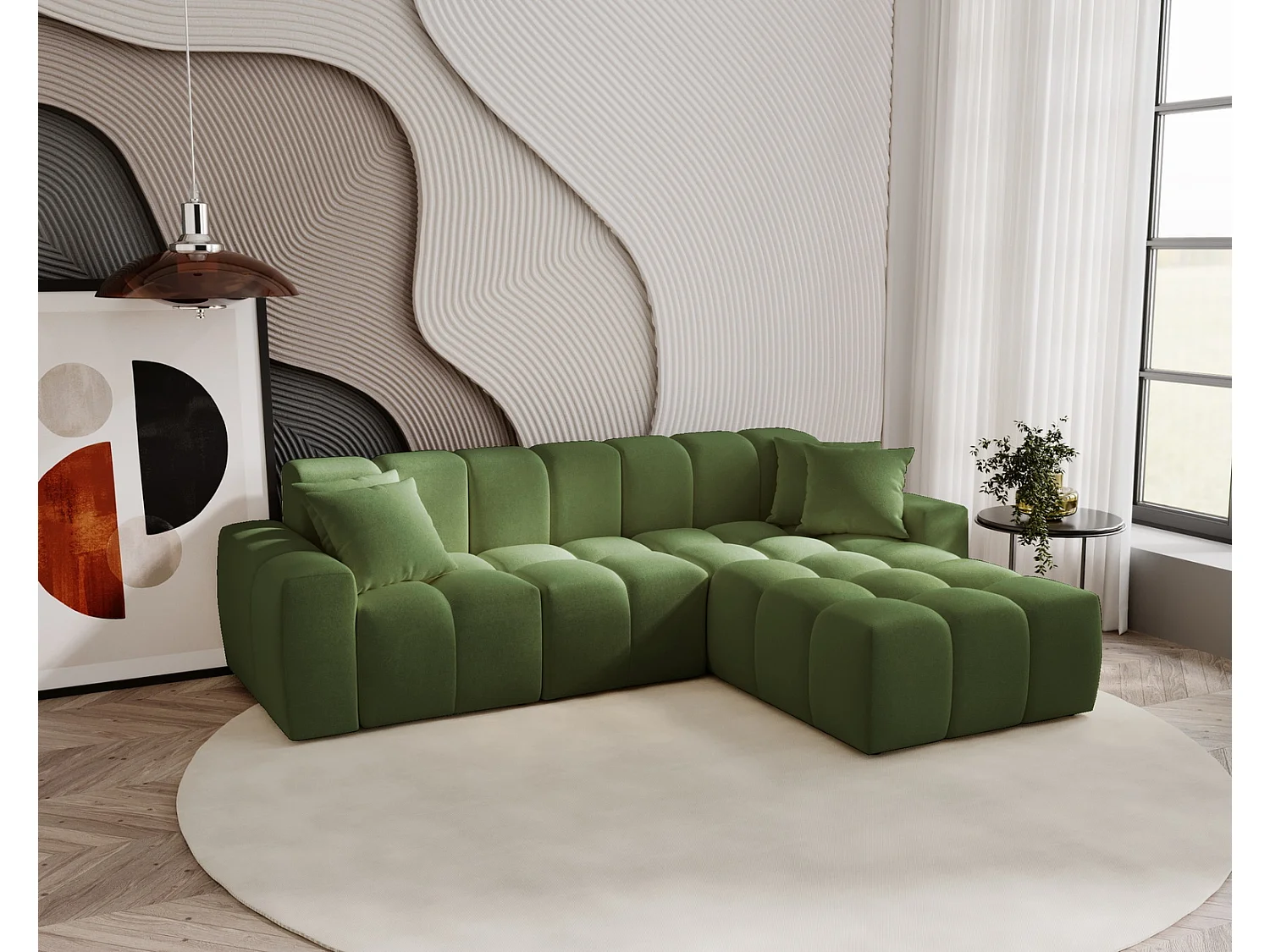 Hoekbank Napoli 265x180 cm, sofa, woonkamerbank, rechts, groen