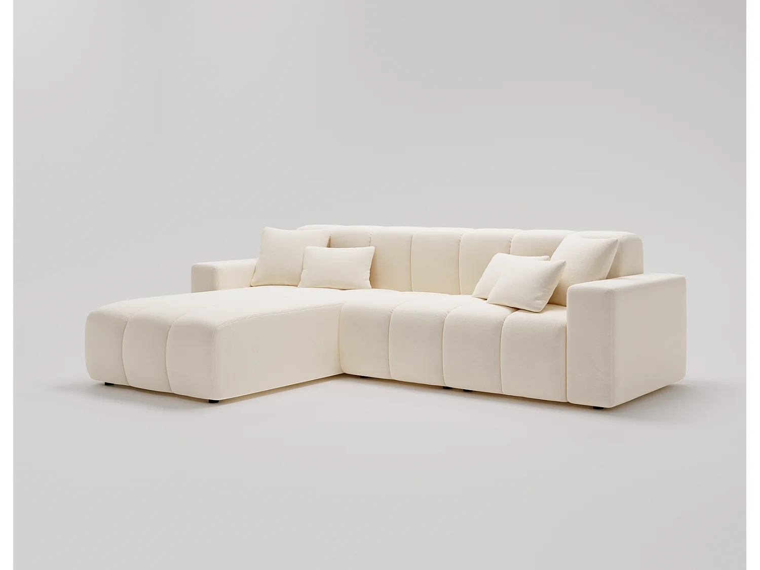 Emporius Miral narożnik w kształcie L - sofa do salonu bez funkcji spania i bez pojemnika - nowoczesny styl, lewostronny, tkanina aksamitna, kremowy (Komodo 10)