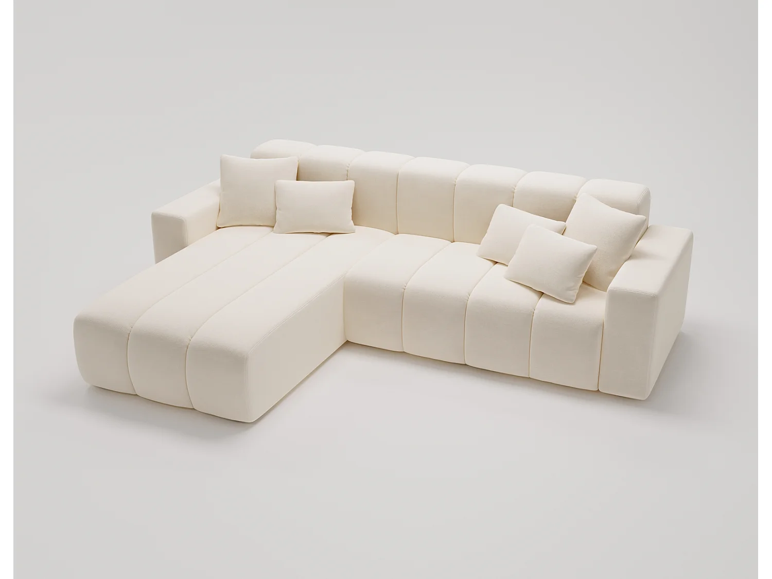 Emporius Miral narożnik w kształcie L - sofa do salonu bez funkcji spania i bez pojemnika - nowoczesny styl, lewostronny, tkanina aksamitna, kremowy (Komodo 10)