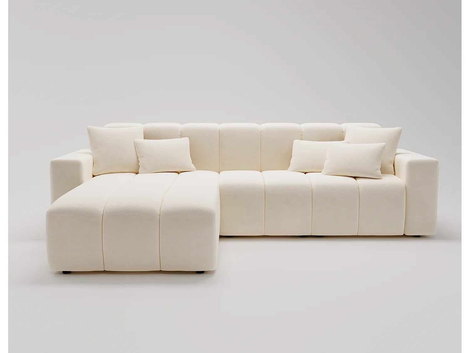 Emporius Miral narożnik w kształcie L - sofa do salonu bez funkcji spania i bez pojemnika - nowoczesny styl, lewostronny, tkanina aksamitna, kremowy (Komodo 10)