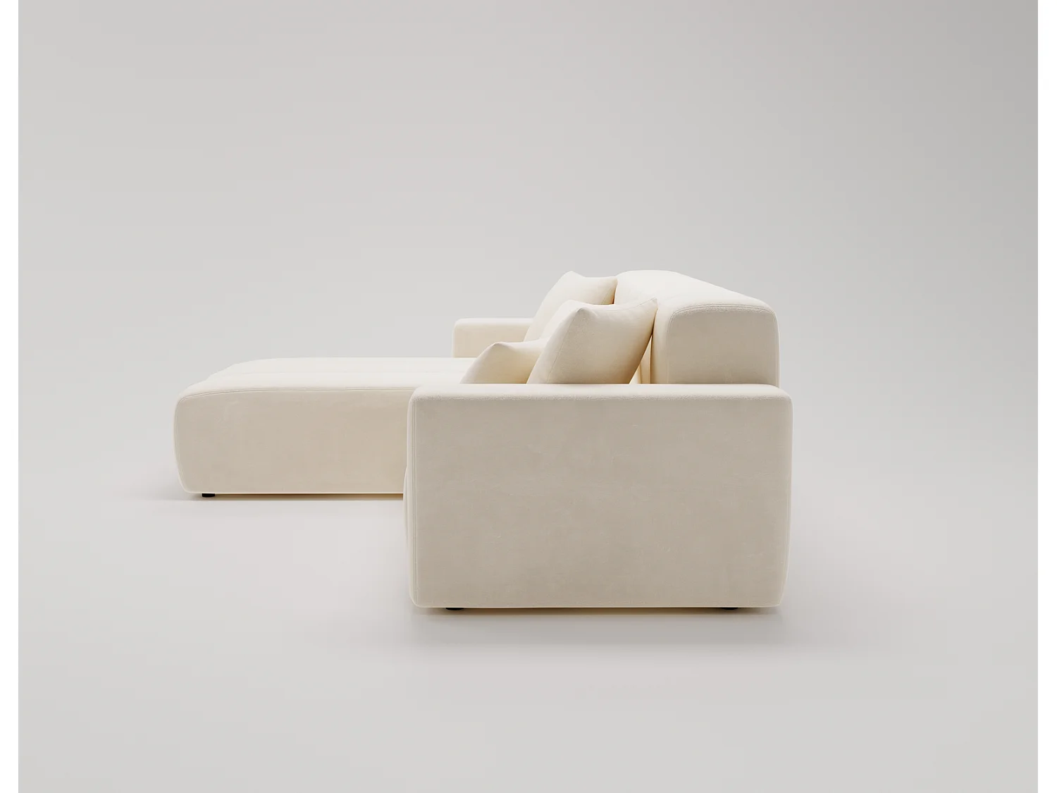 Emporius Miral narożnik w kształcie L - sofa do salonu bez funkcji spania i bez pojemnika - nowoczesny styl, lewostronny, tkanina aksamitna, kremowy (Komodo 10)