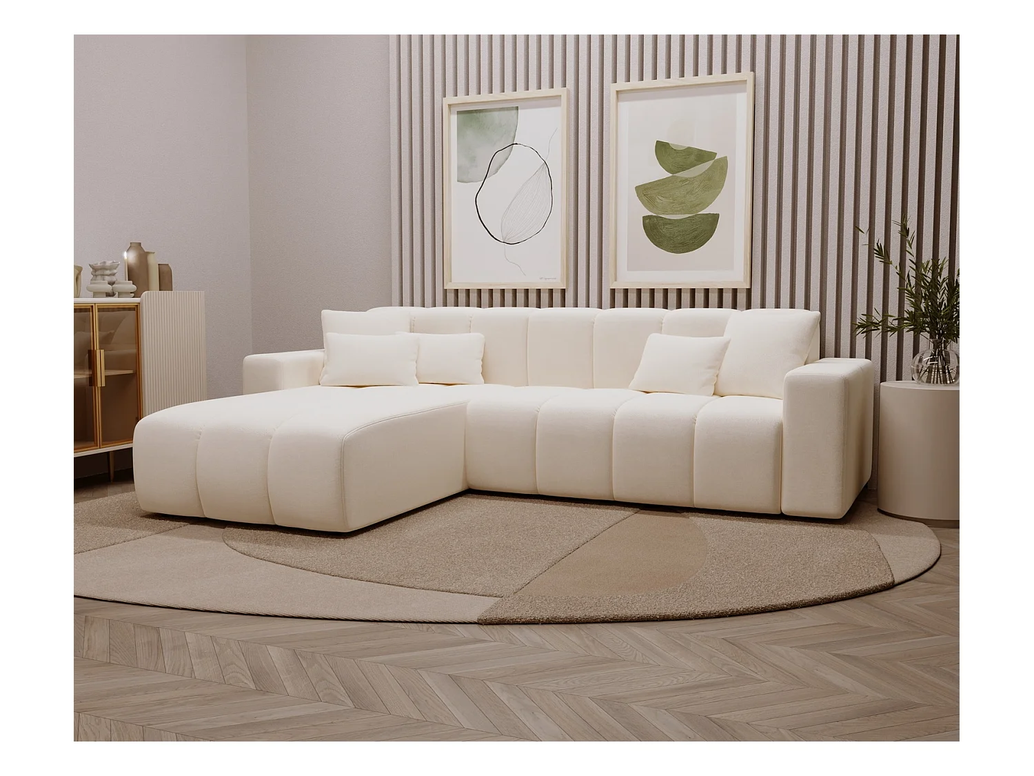 Emporius Miral Gauche Canapé d'angle 265 cm - Sofa, Canapé  4 Places,  Canapé d'angle Crème (Komodo 10)