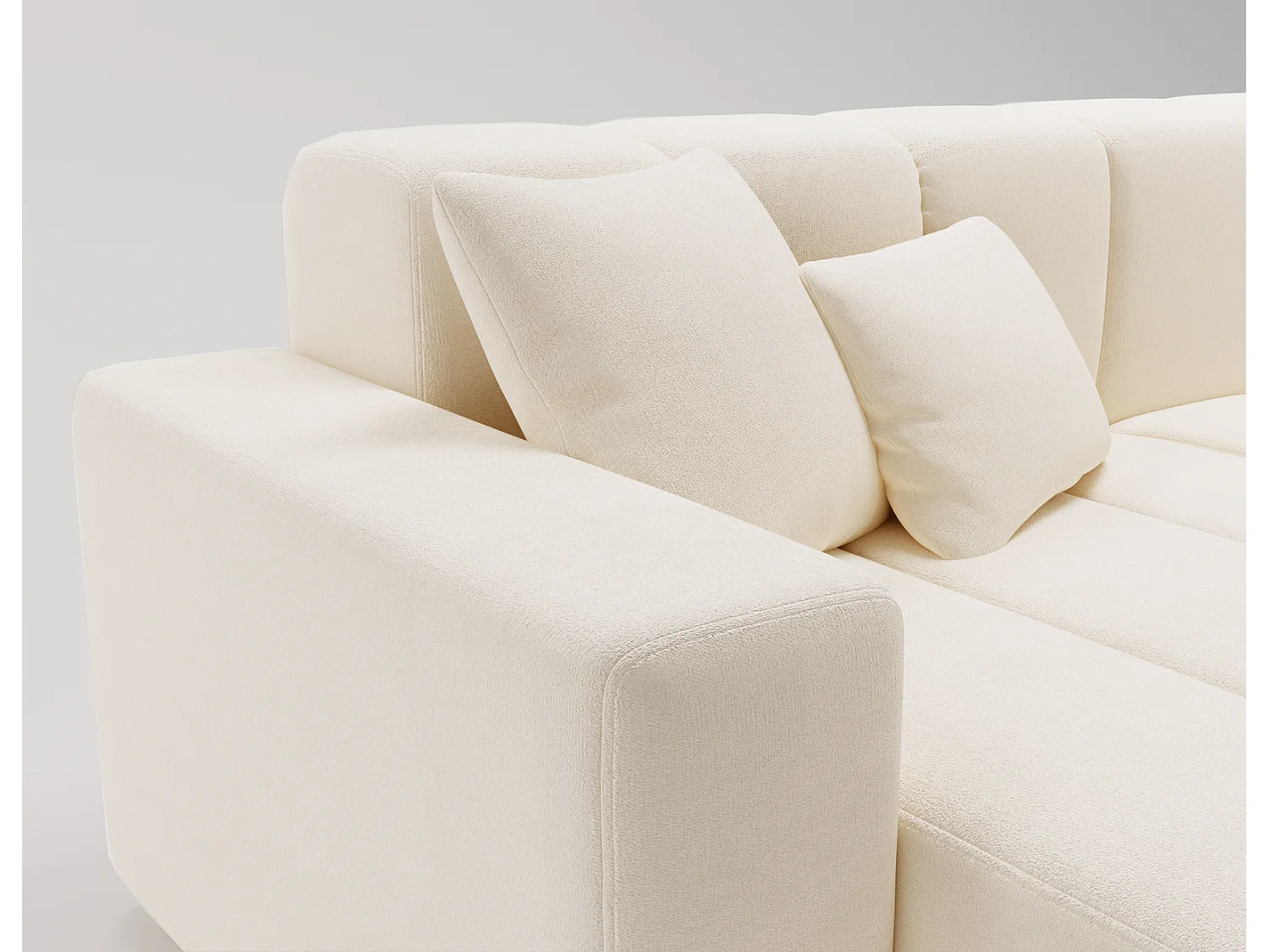 Emporius Miral narożnik w kształcie L - sofa do salonu bez funkcji spania i bez pojemnika - nowoczesny styl, lewostronny, tkanina aksamitna, kremowy (Komodo 10)