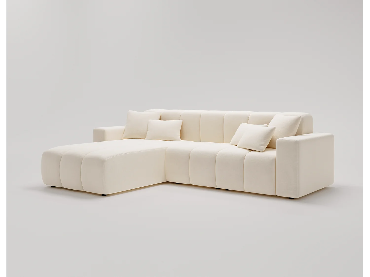 Emporius Miral narożnik w kształcie L - sofa do salonu bez funkcji spania i bez pojemnika - nowoczesny styl, lewostronny, tkanina aksamitna, kremowy (Komodo 10)