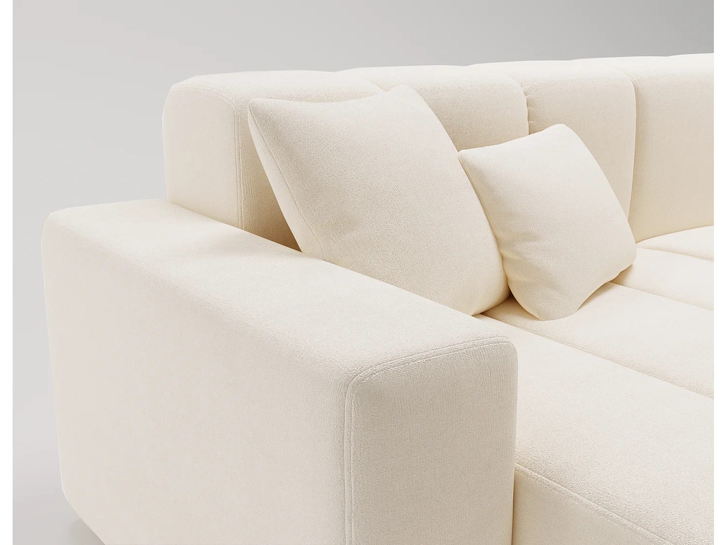 Emporius Miral narożnik w kształcie L - sofa do salonu bez funkcji spania i bez pojemnika - nowoczesny styl, lewostronny, tkanina aksamitna, kremowy (Komodo 10)