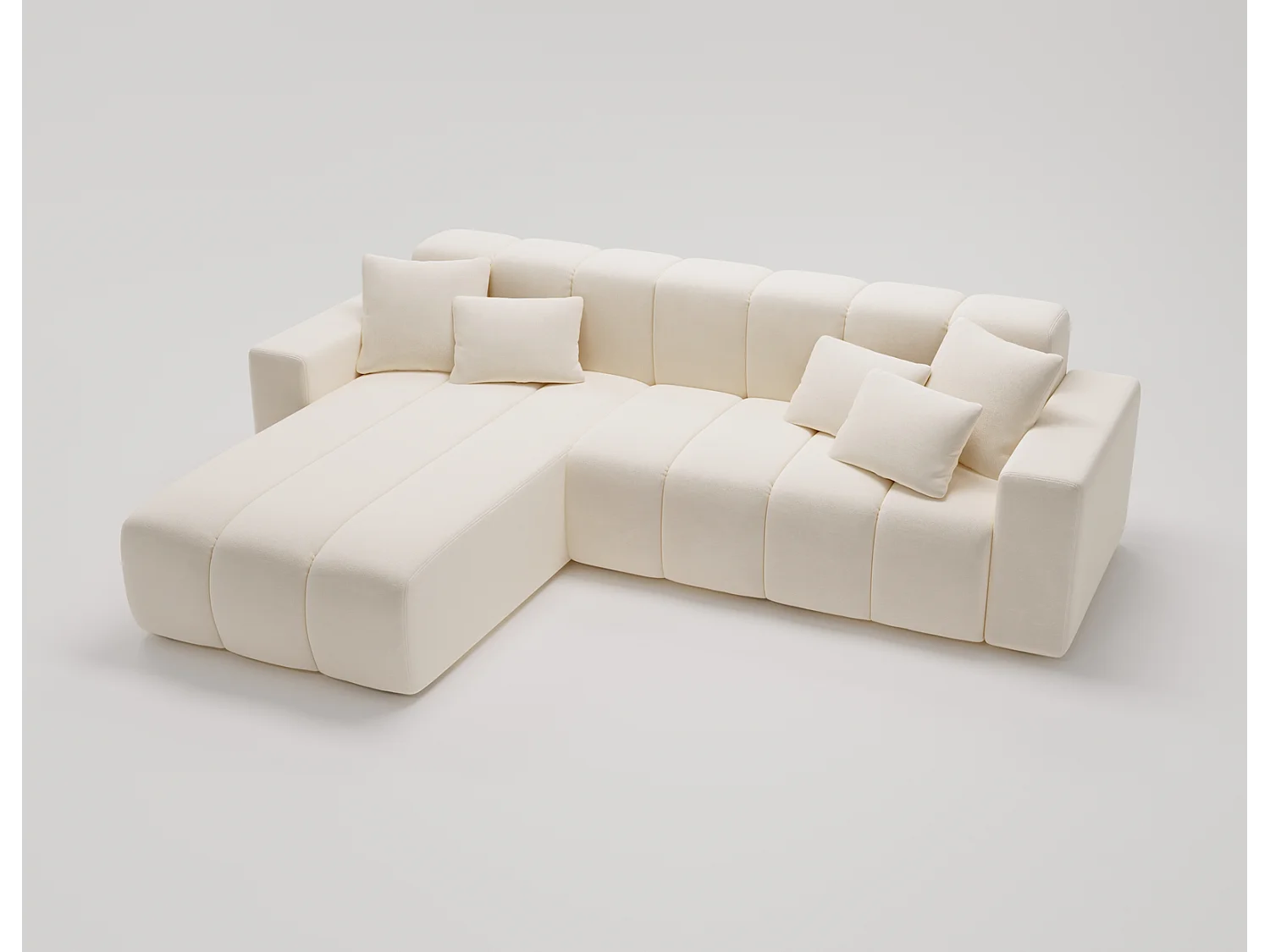 Emporius Miral narożnik w kształcie L - sofa do salonu bez funkcji spania i bez pojemnika - nowoczesny styl, lewostronny, tkanina aksamitna, kremowy (Komodo 10)