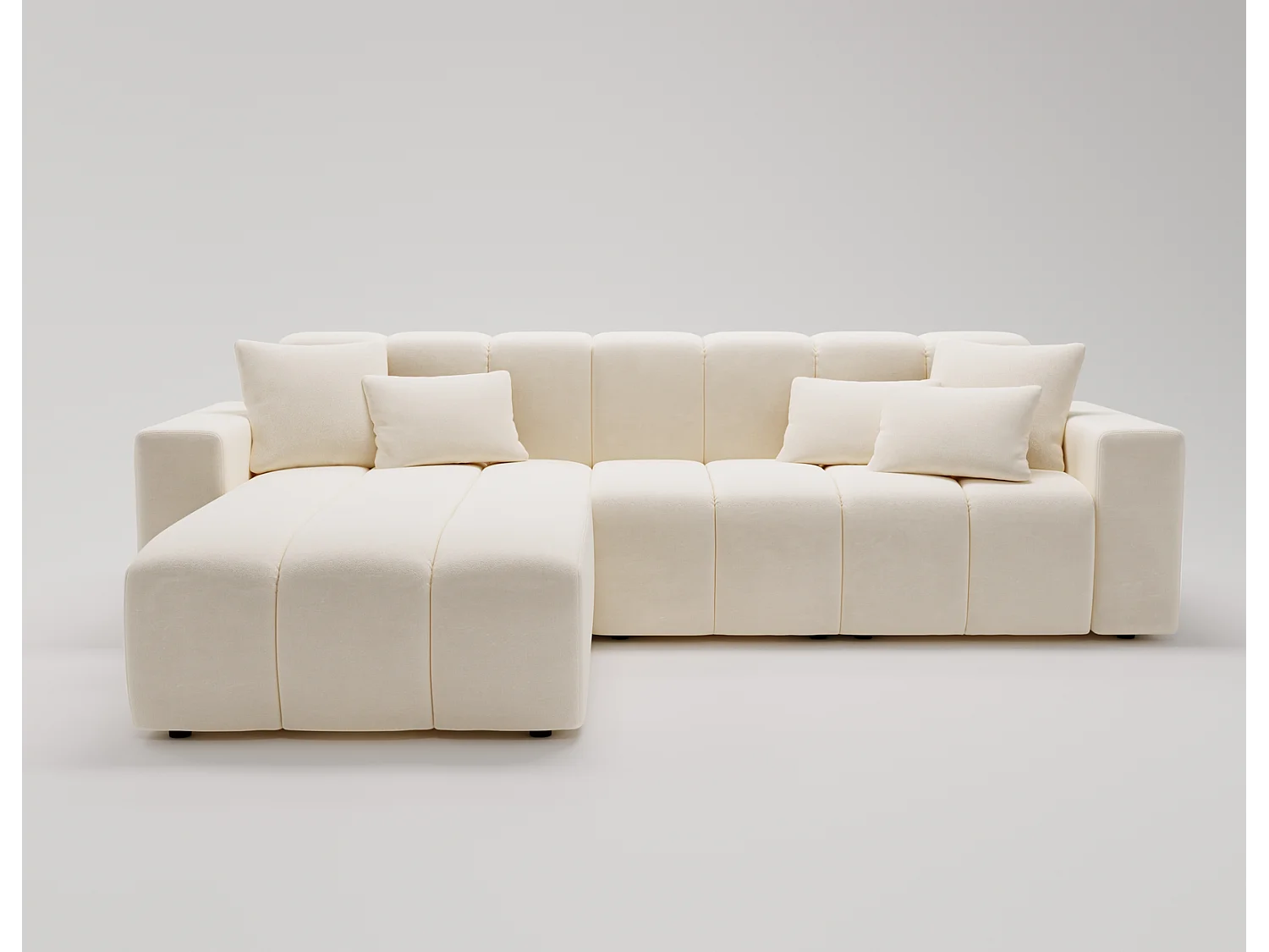 Emporius Miral narożnik w kształcie L - sofa do salonu bez funkcji spania i bez pojemnika - nowoczesny styl, lewostronny, tkanina aksamitna, kremowy (Komodo 10)