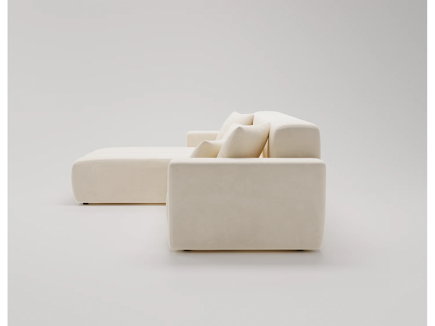 Emporius Miral narożnik w kształcie L - sofa do salonu bez funkcji spania i bez pojemnika - nowoczesny styl, lewostronny, tkanina aksamitna, kremowy (Komodo 10)