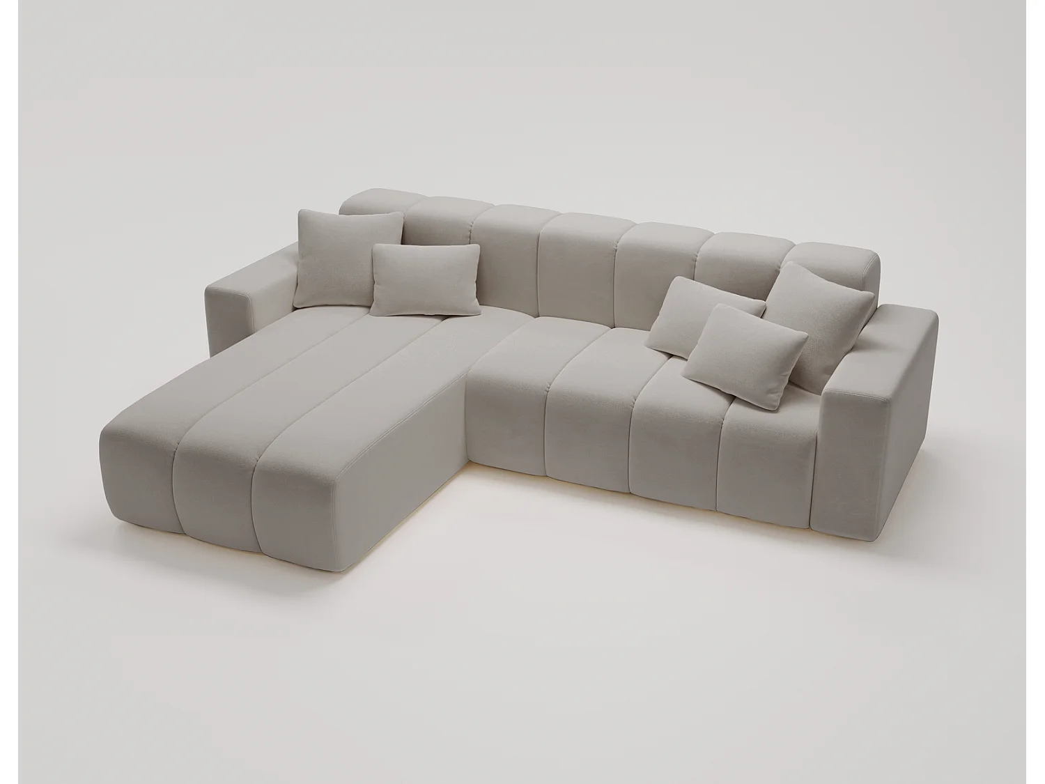 Emporius Miral narożnik w kształcie L - sofa do salonu bez funkcji spania i bez pojemnika - nowoczesny styl, lewostronny, tkanina aksamitna, jasny szary (Komodo 20)