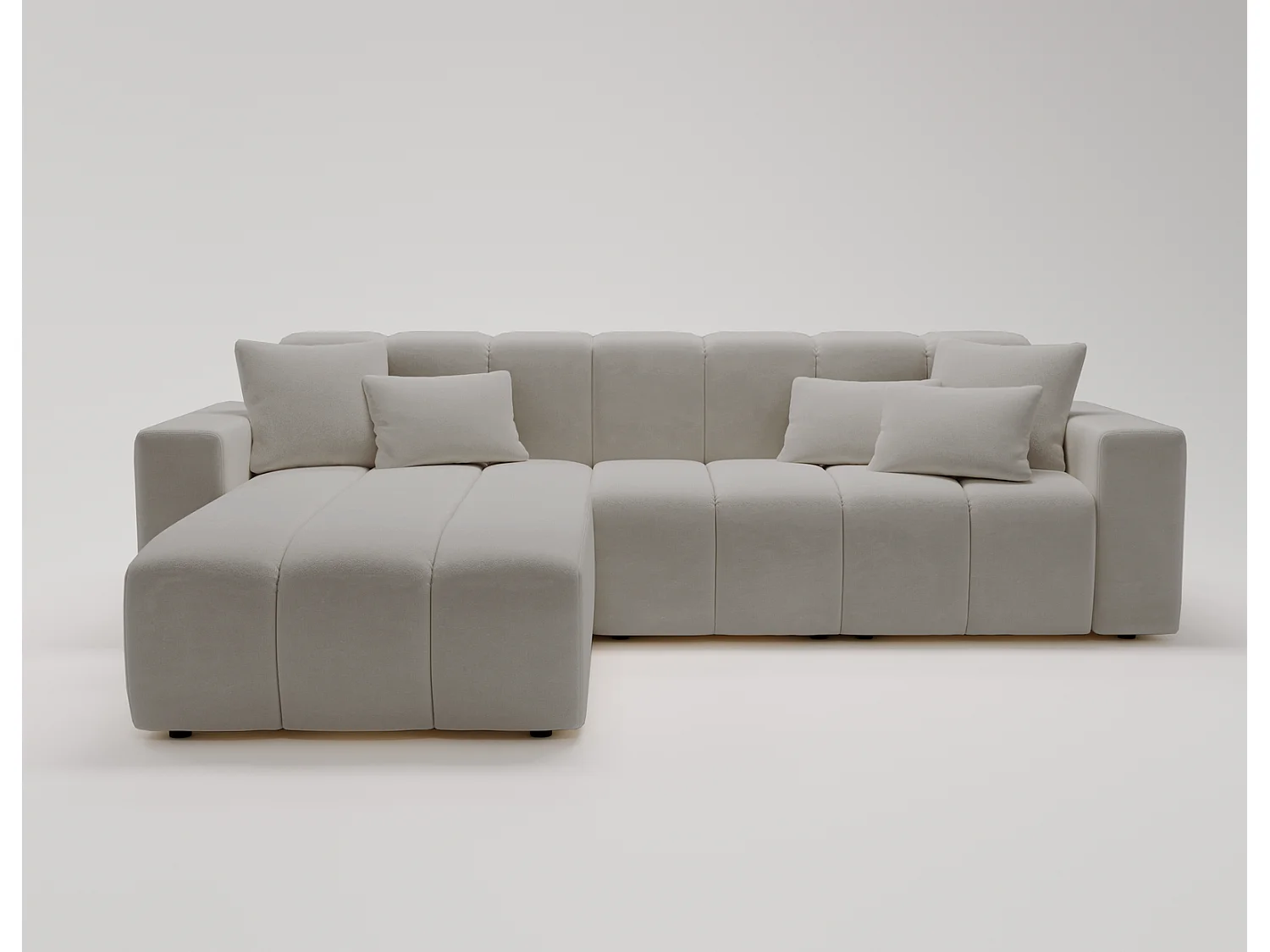 Emporius Miral narożnik w kształcie L - sofa do salonu bez funkcji spania i bez pojemnika - nowoczesny styl, lewostronny, tkanina aksamitna, jasny szary (Komodo 20)