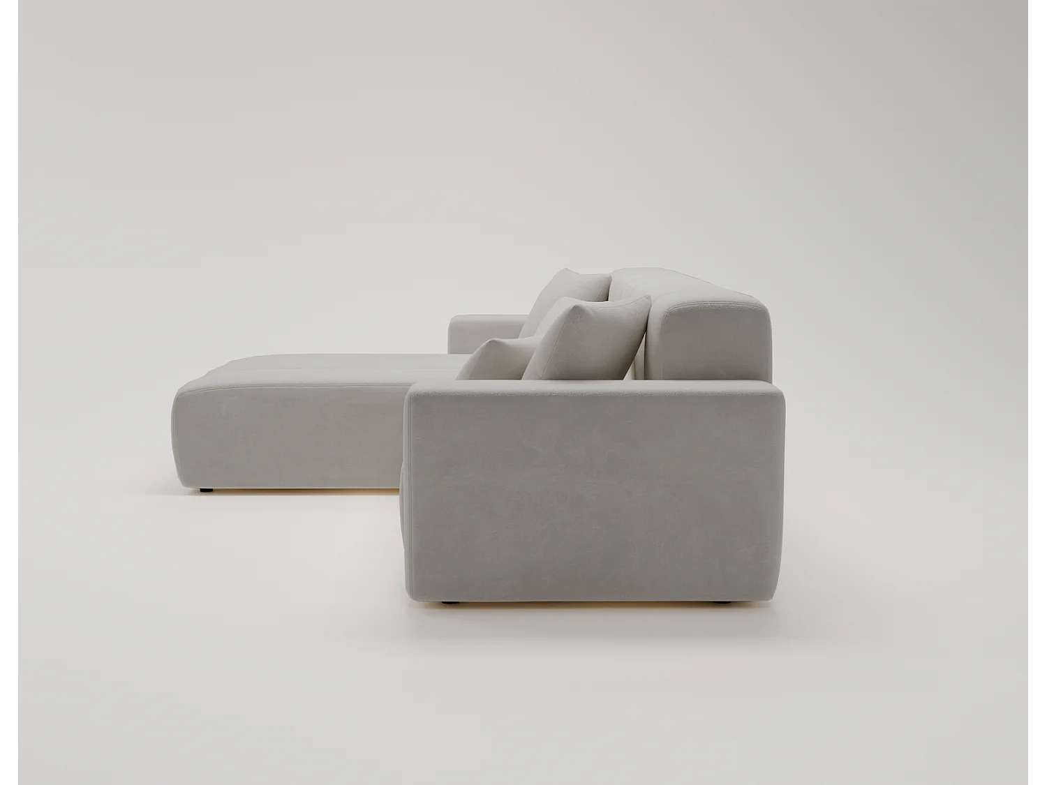 Emporius Miral narożnik w kształcie L - sofa do salonu bez funkcji spania i bez pojemnika - nowoczesny styl, lewostronny, tkanina aksamitna, jasny szary (Komodo 20)